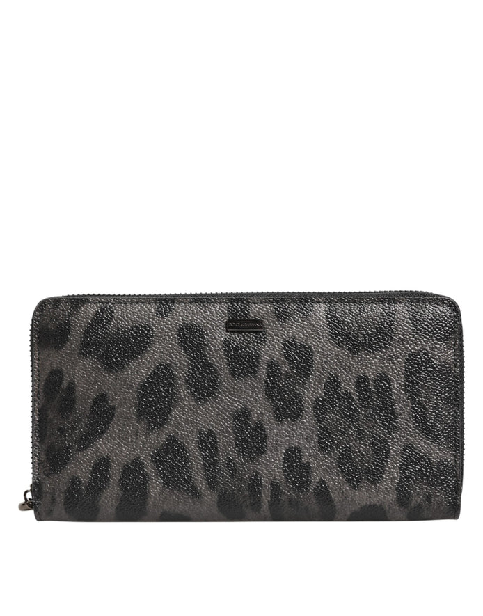 Dolce & Gabbana Black Gray Leopard Leather Zip Around Continental Wallet Dolce & Gabbana