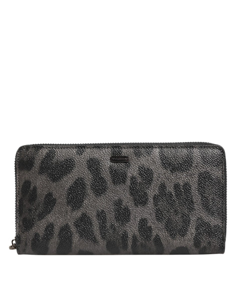 Dolce & Gabbana Black Gray Leopard Leather Zip Around Continental Wallet Dolce & Gabbana