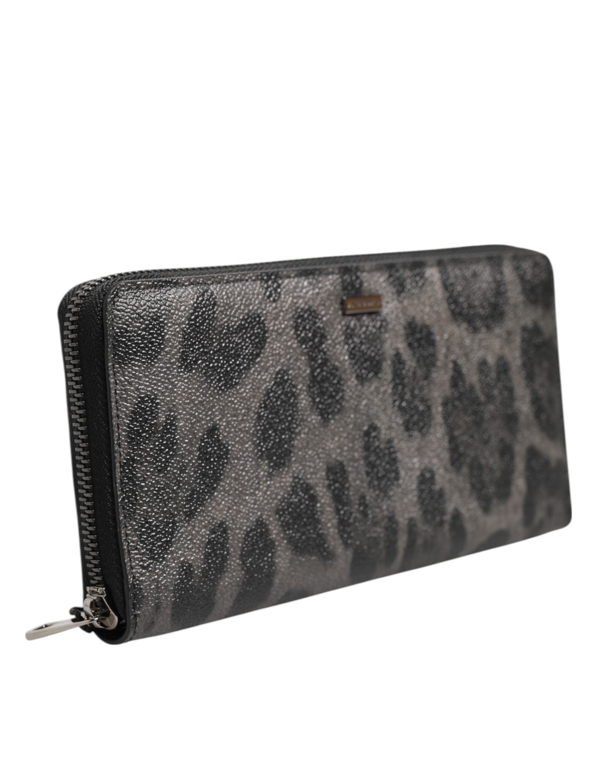 Dolce & Gabbana Black Gray Leopard Leather Zip Around Continental Wallet Dolce & Gabbana