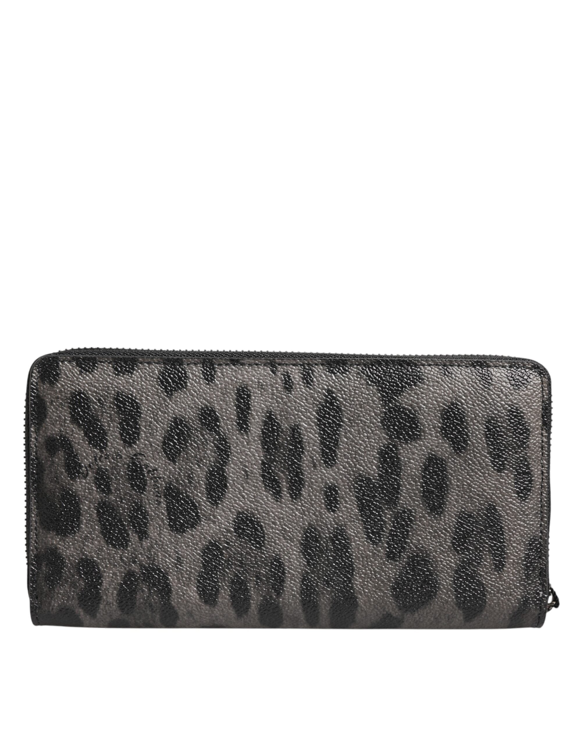 Dolce & Gabbana Black Gray Leopard Leather Zip Around Continental Wallet Dolce & Gabbana
