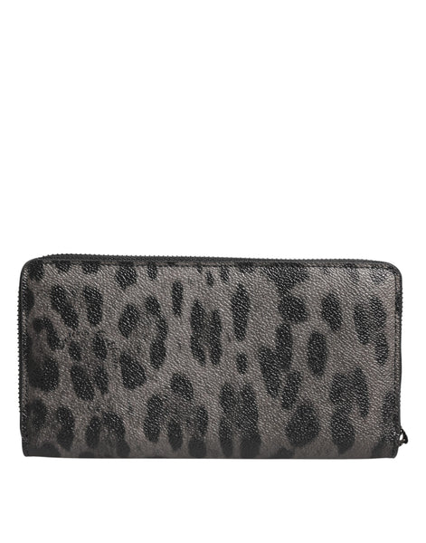 Dolce & Gabbana Black Gray Leopard Leather Zip Around Continental Wallet Dolce & Gabbana