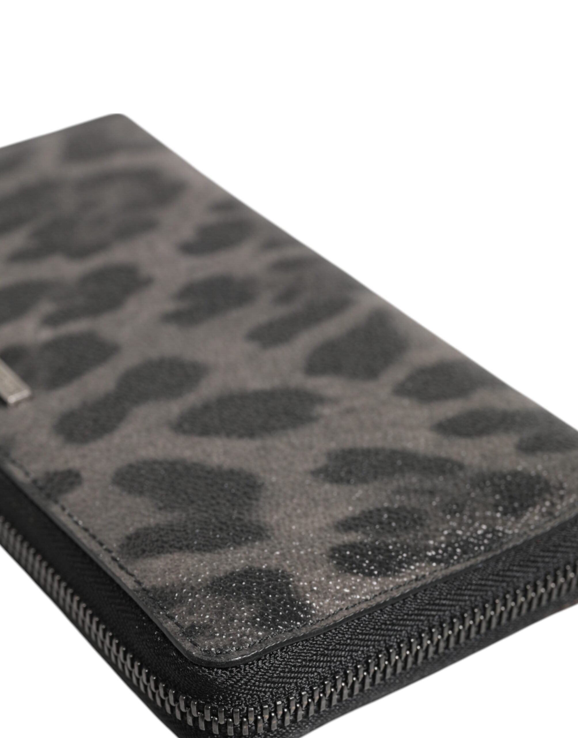 Dolce & Gabbana Black Gray Leopard Leather Zip Around Continental Wallet Dolce & Gabbana