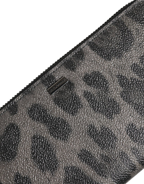 Dolce & Gabbana Black Gray Leopard Leather Zip Around Continental Wallet Dolce & Gabbana