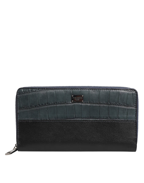 Dolce & Gabbana Black Blue Exotic Leather Men Continental Clutch Wallet Dolce & Gabbana