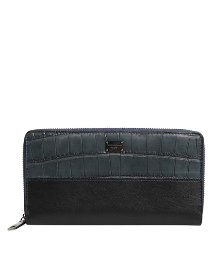 Dolce & Gabbana Black Blue Exotic Leather Men Continental Clutch Wallet Dolce & Gabbana