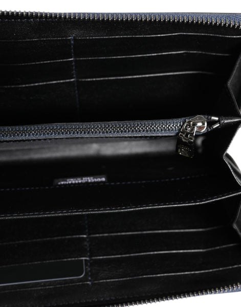 Dolce & Gabbana Black Blue Exotic Leather Men Continental Clutch Wallet Dolce & Gabbana