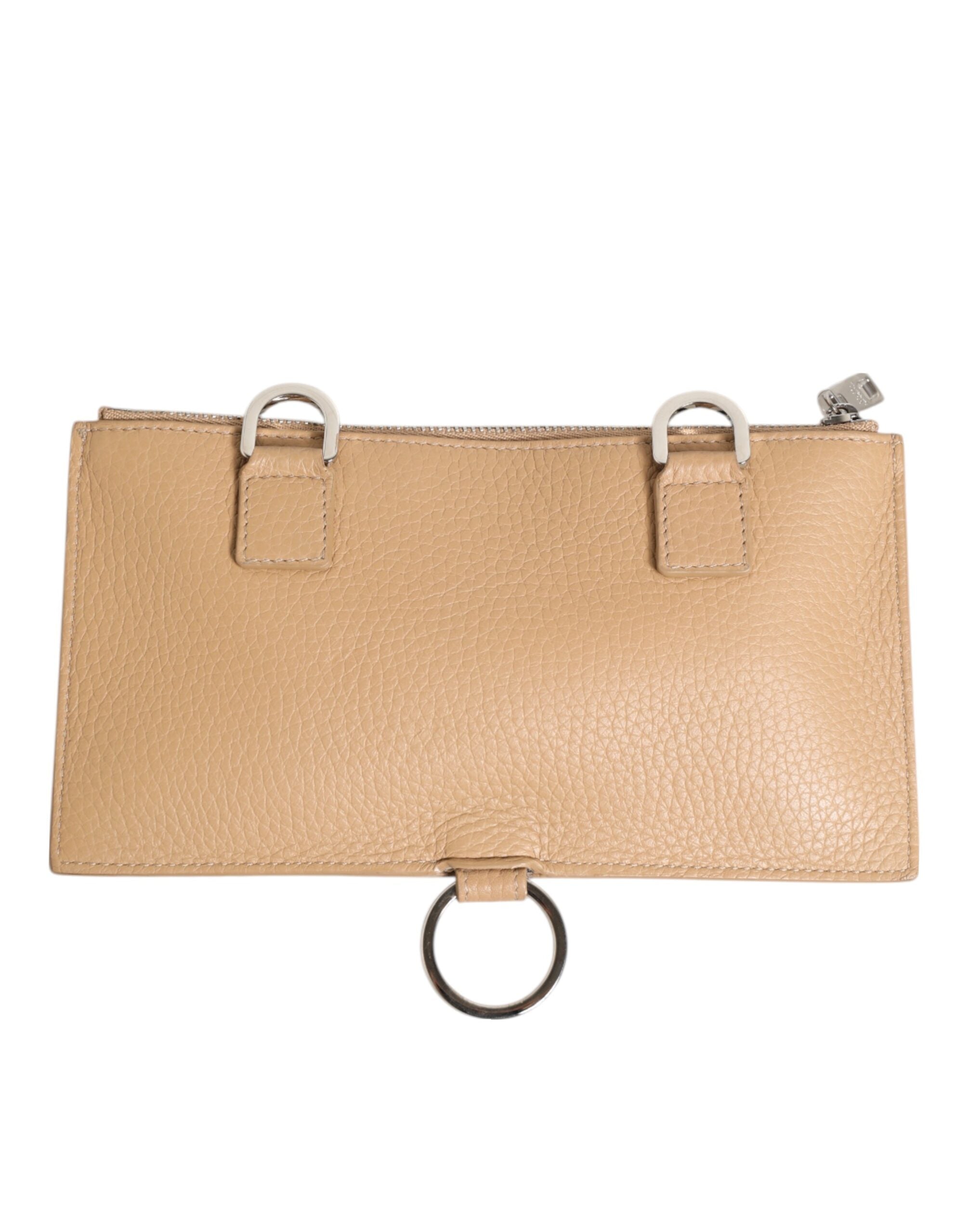 Dolce & Gabbana Beige Calfskin Leather Large Crossbody Card Holder Wallet Dolce & Gabbana