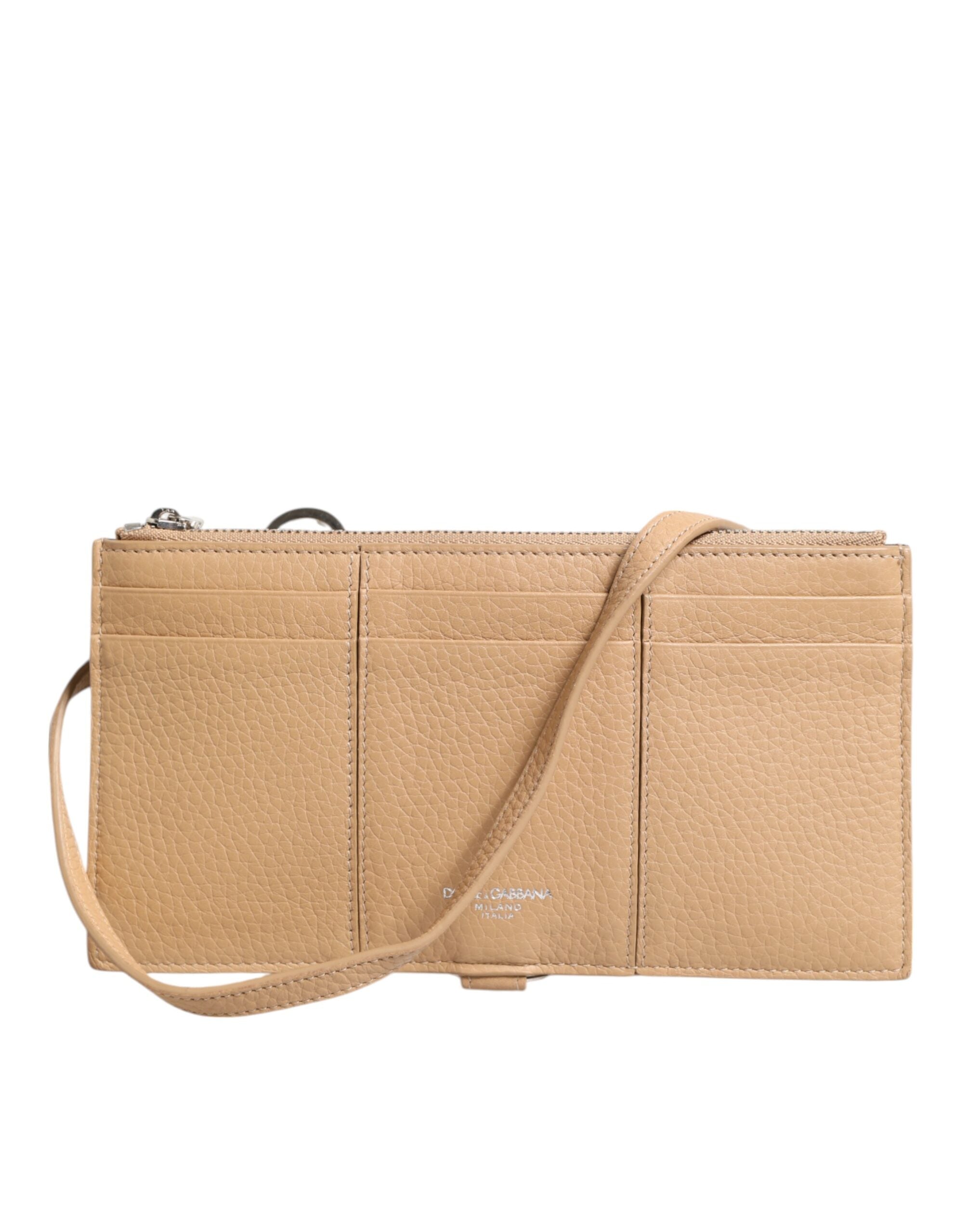 Dolce & Gabbana Beige Calfskin Leather Large Crossbody Card Holder Wallet Dolce & Gabbana