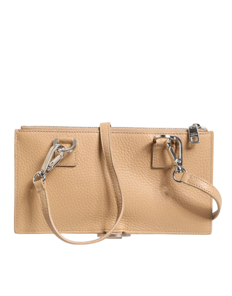 Dolce & Gabbana Beige Calfskin Leather Large Crossbody Card Holder Wallet Dolce & Gabbana