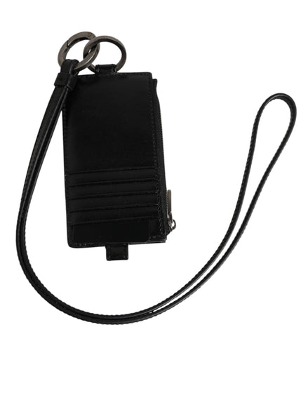 Dolce & Gabbana Black Leather Logo Embossed Lanyard Card Holder Wallet Dolce & Gabbana