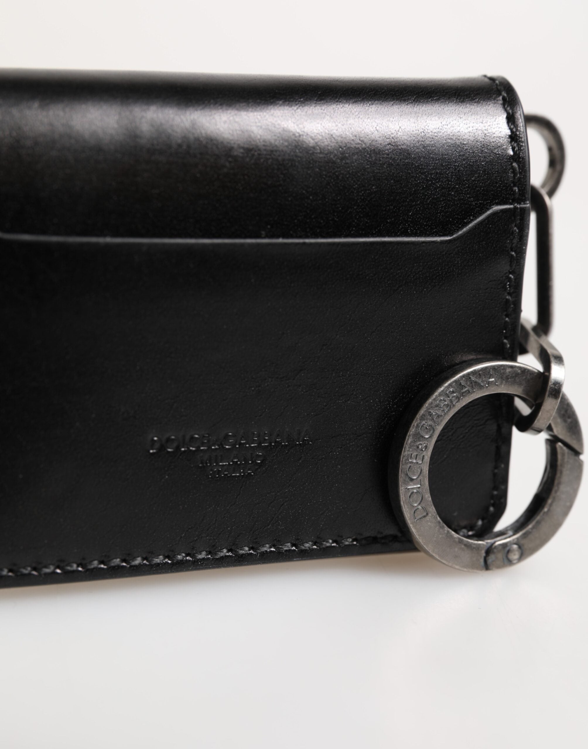 Dolce & Gabbana Wallet Black Leather Logo Embossed Key Chain Card Holder Wallet Dolce & Gabbana