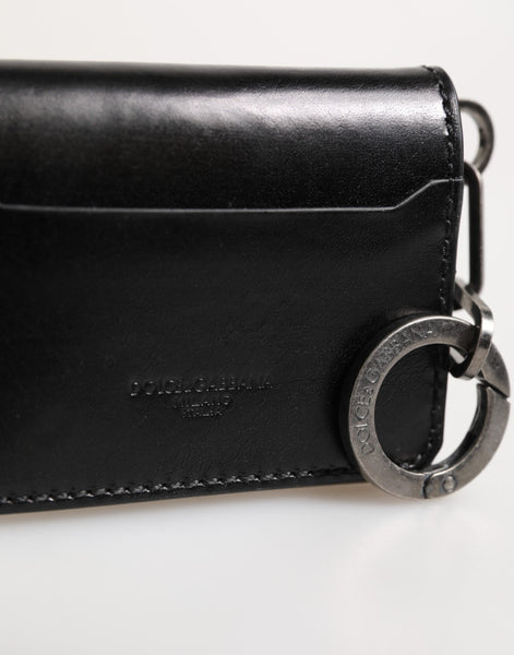 Dolce & Gabbana Wallet Black Leather Logo Embossed Key Chain Card Holder Wallet Dolce & Gabbana
