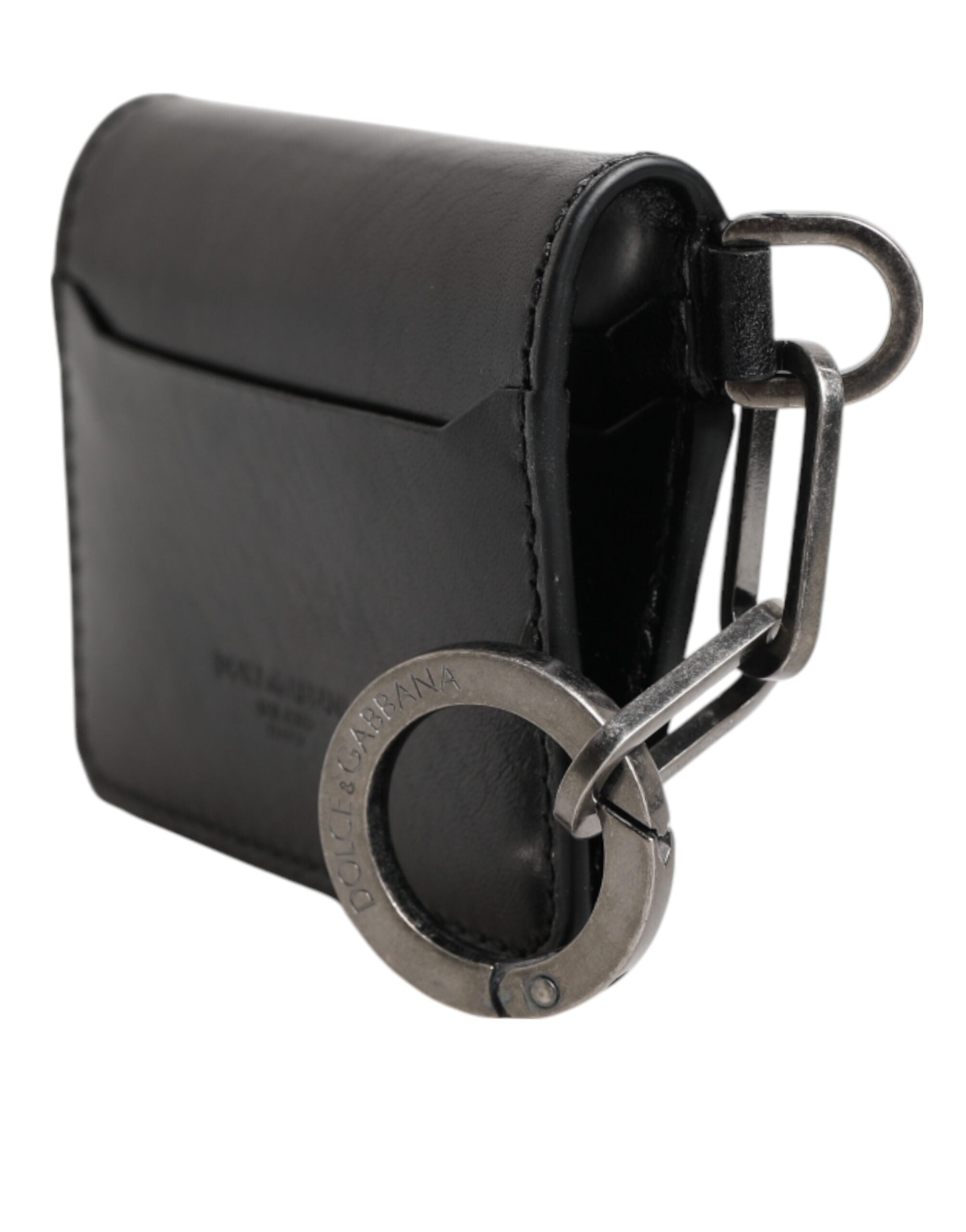 Dolce & Gabbana Wallet Black Leather Logo Embossed Key Chain Card Holder Wallet Dolce & Gabbana