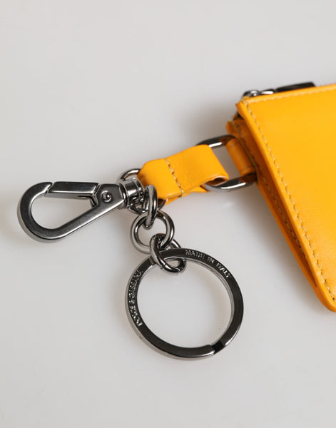 Dolce & Gabbana Yellow Orange Leather Credit Card Key Holder Clip On Wallet Dolce & Gabbana
