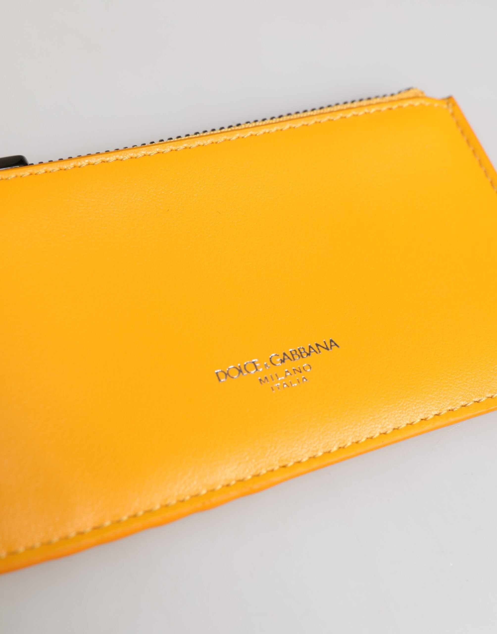 Dolce & Gabbana Yellow Orange Leather Credit Card Key Holder Clip On Wallet Dolce & Gabbana
