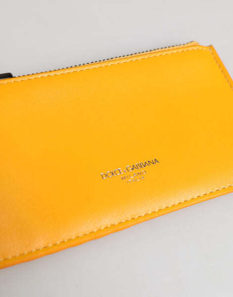 Dolce & Gabbana Yellow Orange Leather Credit Card Key Holder Clip On Wallet Dolce & Gabbana