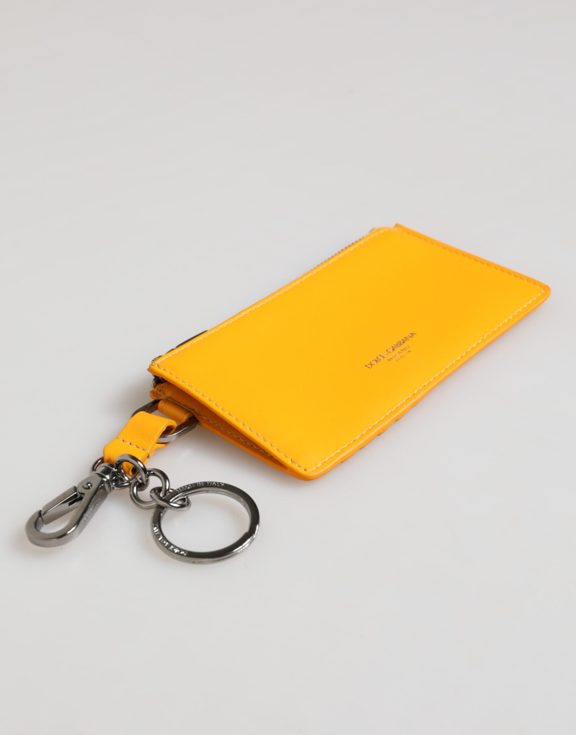 Dolce & Gabbana Yellow Orange Leather Credit Card Key Holder Clip On Wallet Dolce & Gabbana