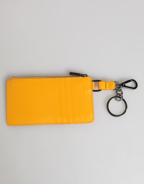 Dolce & Gabbana Yellow Orange Leather Credit Card Key Holder Clip On Wallet Dolce & Gabbana