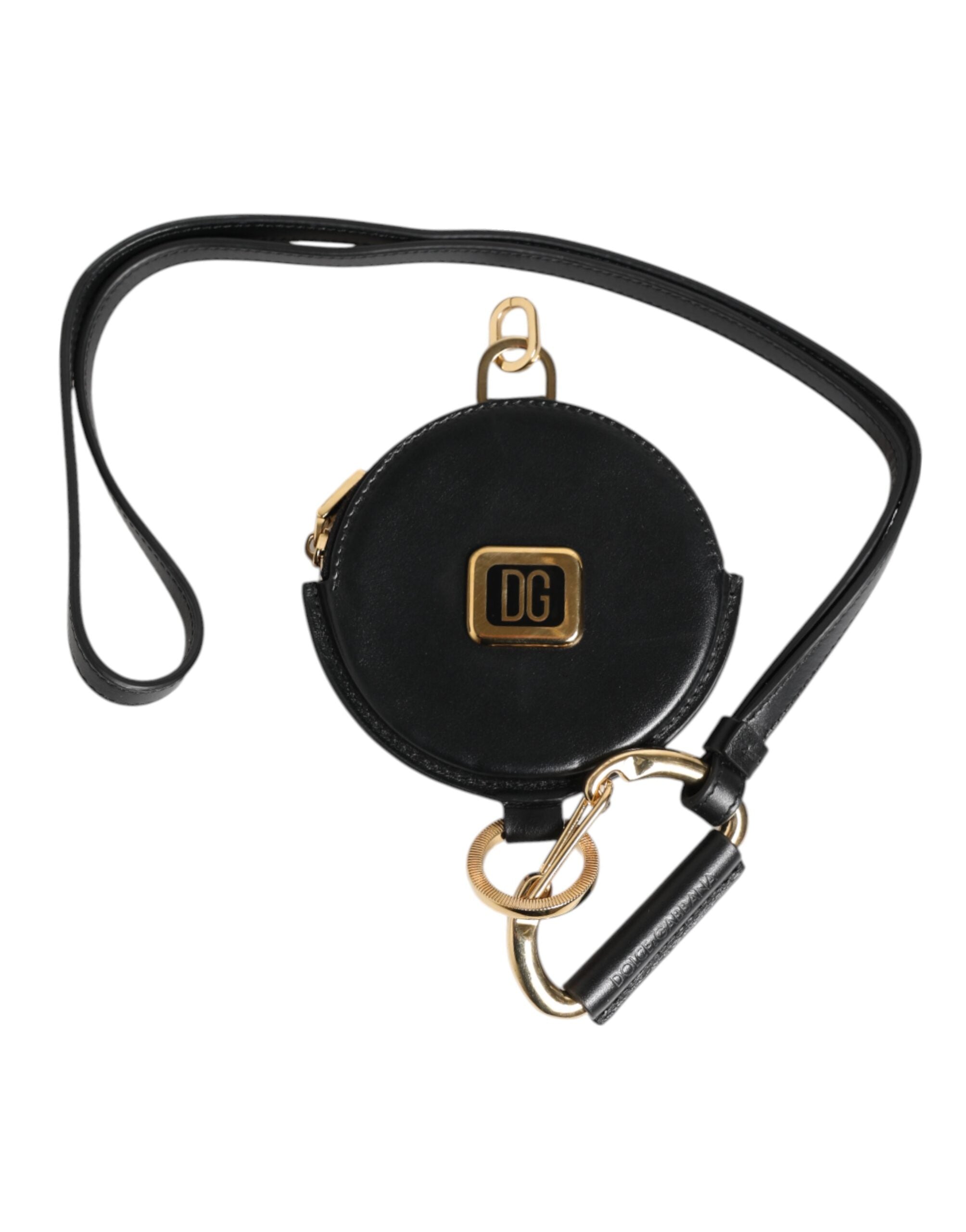 Dolce & Gabbana Black Round Leather DG Logo Coin Purse Lanyard Wallet Dolce & Gabbana