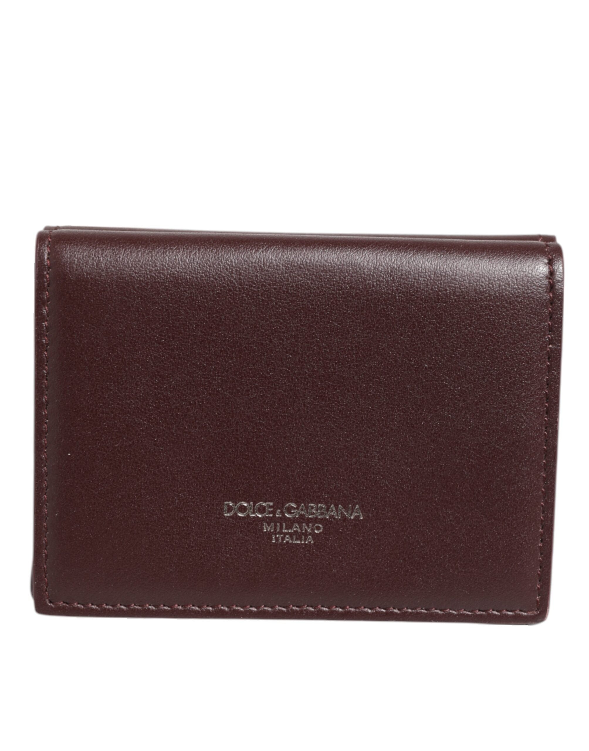Dolce & Gabbana Leather Embossed Logo Trifold Men Card Holder Dark Brown Dolce & Gabbana