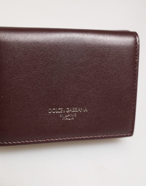 Dolce & Gabbana Leather Embossed Logo Trifold Men Card Holder Dark Brown Dolce & Gabbana