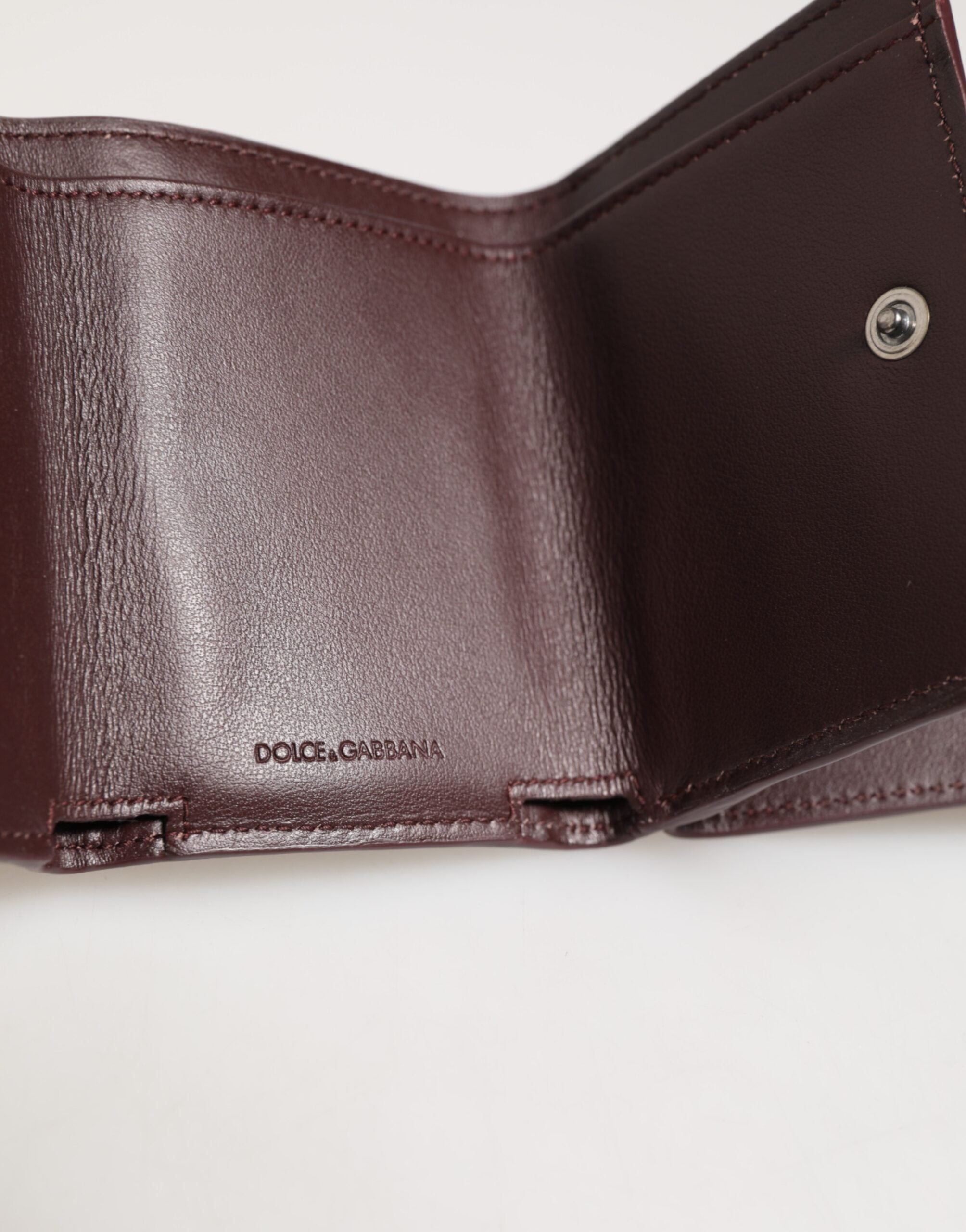 Dolce & Gabbana Leather Embossed Logo Trifold Men Card Holder Dark Brown Dolce & Gabbana