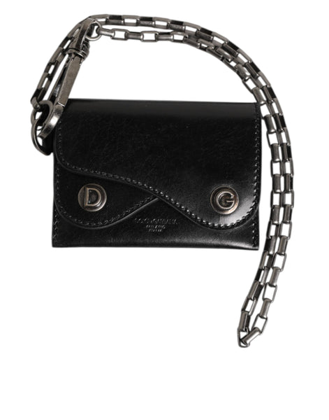Dolce & Gabbana Black Cavallo Leather Wallet Chain Snap Bifold Card Holder Dolce & Gabbana