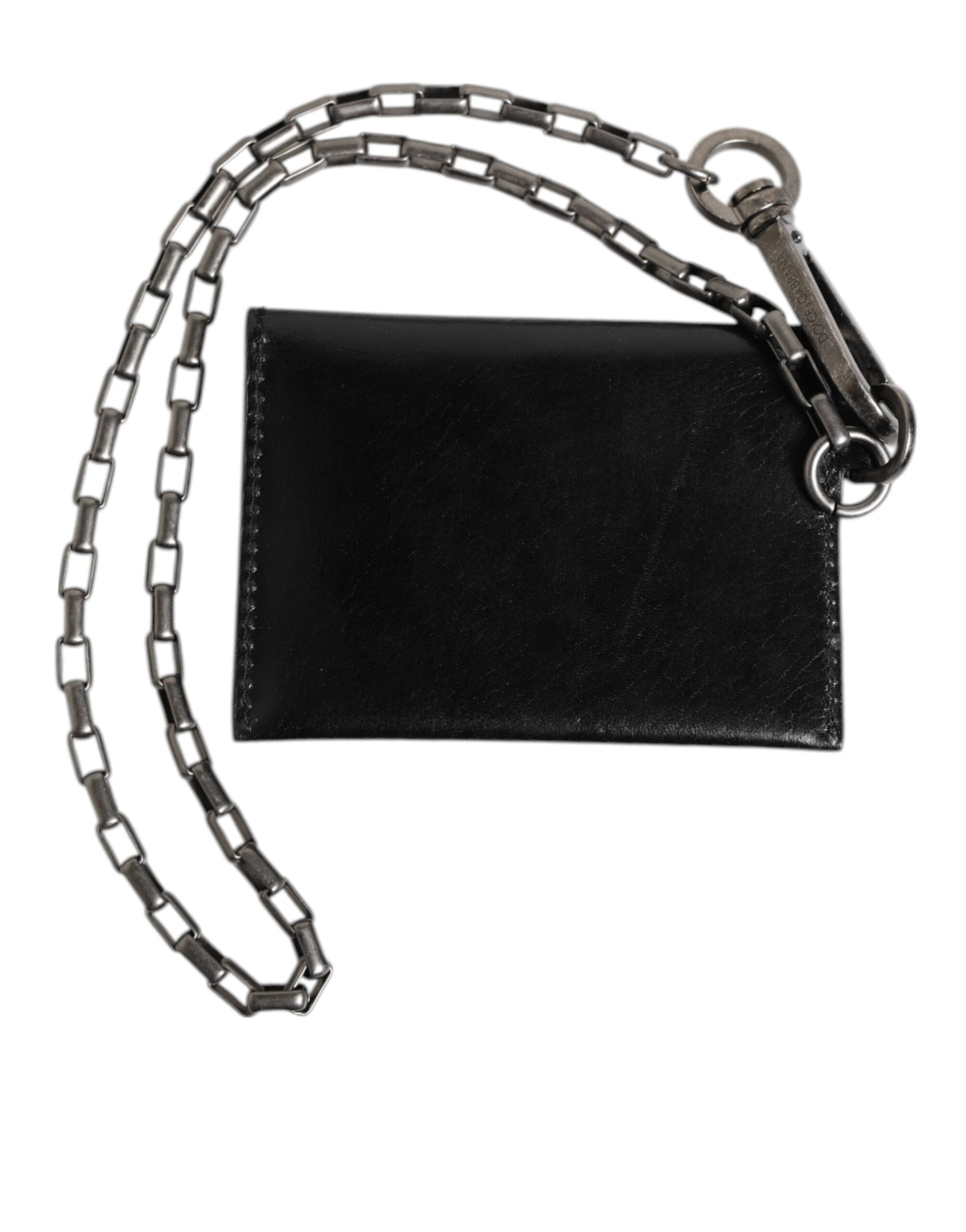 Dolce & Gabbana Black Cavallo Leather Wallet Chain Snap Bifold Card Holder Dolce & Gabbana