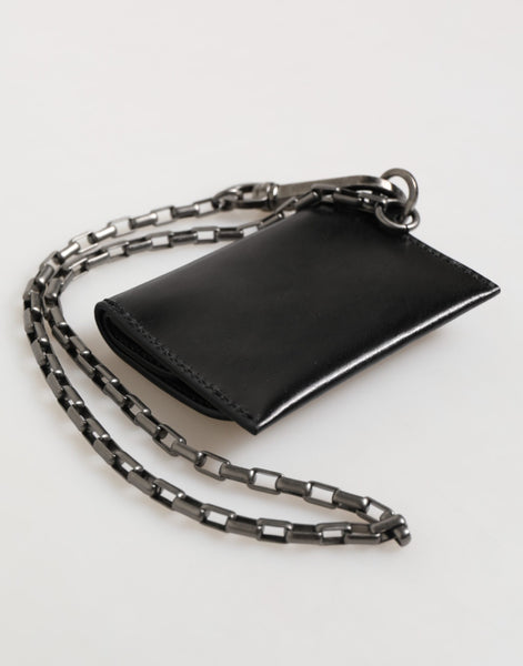 Dolce & Gabbana Black Cavallo Leather Wallet Chain Snap Bifold Card Holder Dolce & Gabbana