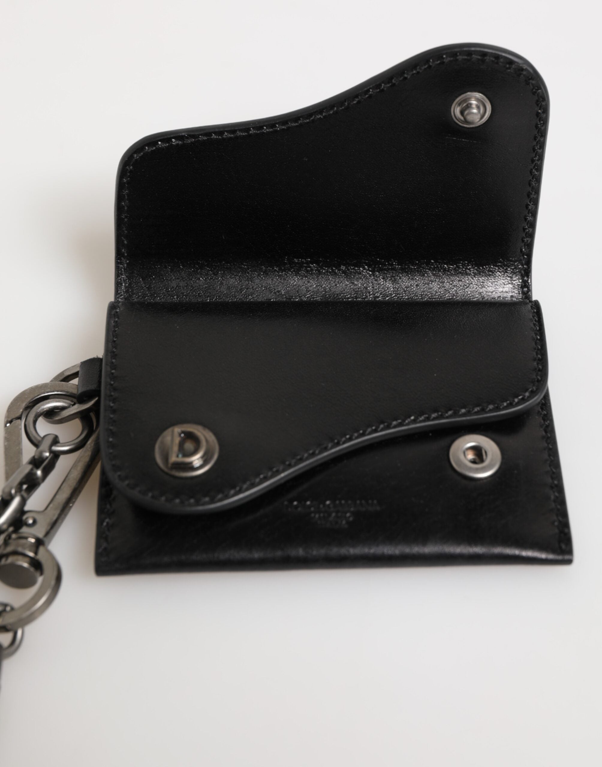 Dolce & Gabbana Black Cavallo Leather Wallet Chain Snap Bifold Card Holder Dolce & Gabbana
