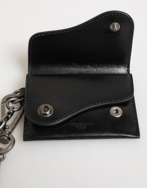Dolce & Gabbana Black Cavallo Leather Wallet Chain Snap Bifold Card Holder Dolce & Gabbana