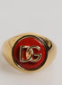 Dolce & Gabbana Gold Tone Real Brass Round Red DG Logo Men Ring Dolce & Gabbana