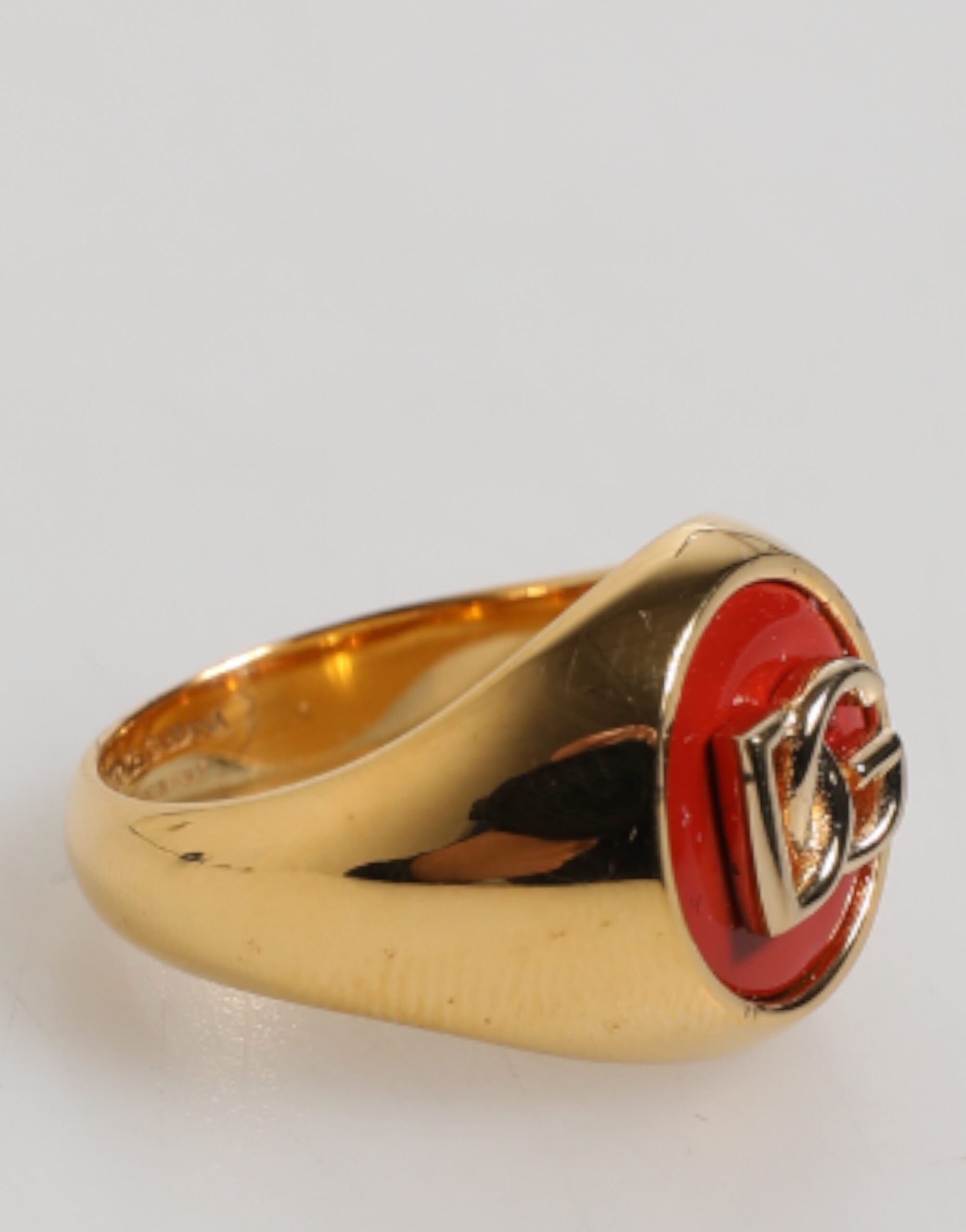 Dolce & Gabbana Gold Tone Real Brass Round Red DG Logo Men Ring Dolce & Gabbana