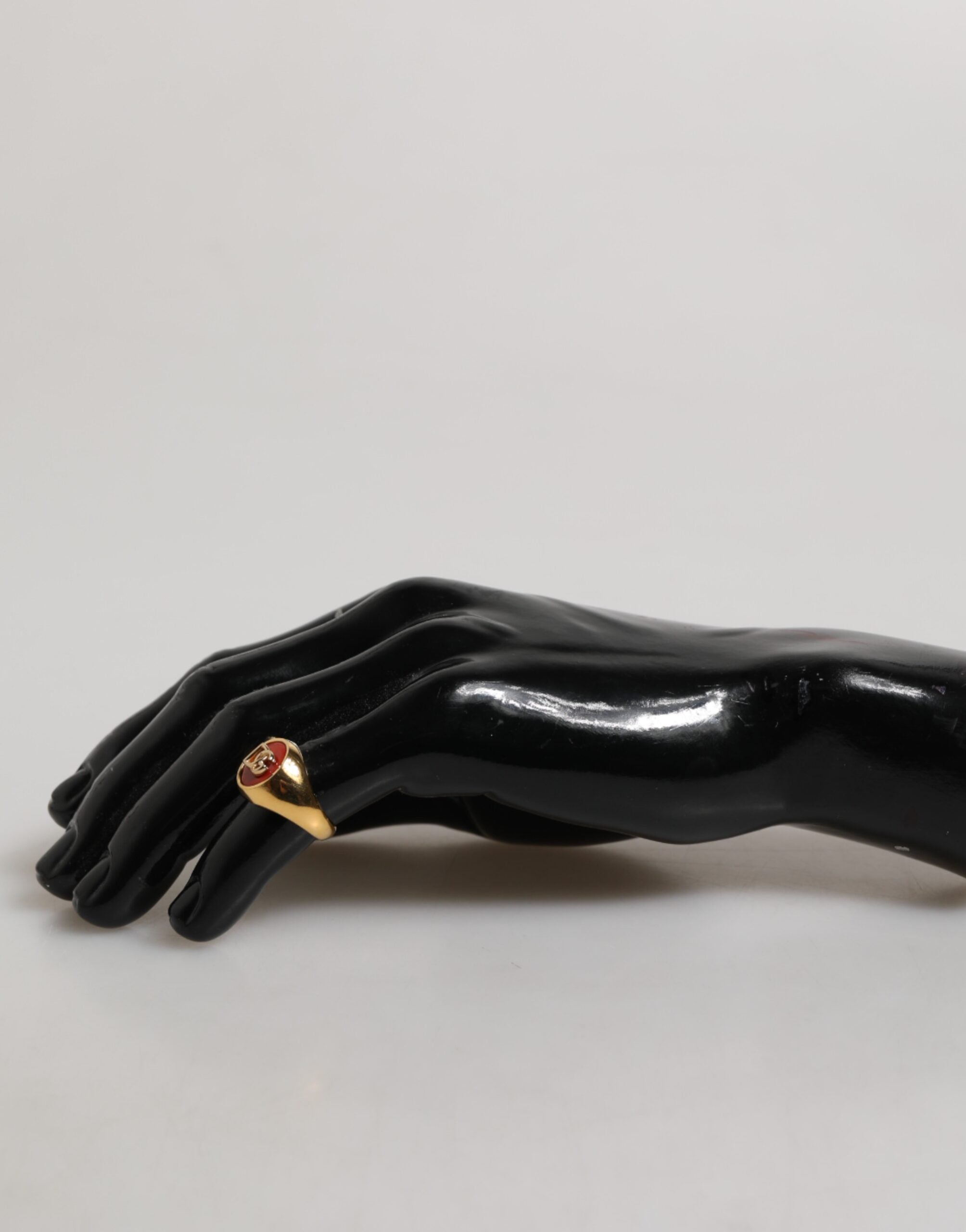 Dolce & Gabbana Gold Tone Real Brass Round Red DG Logo Men Ring Dolce & Gabbana