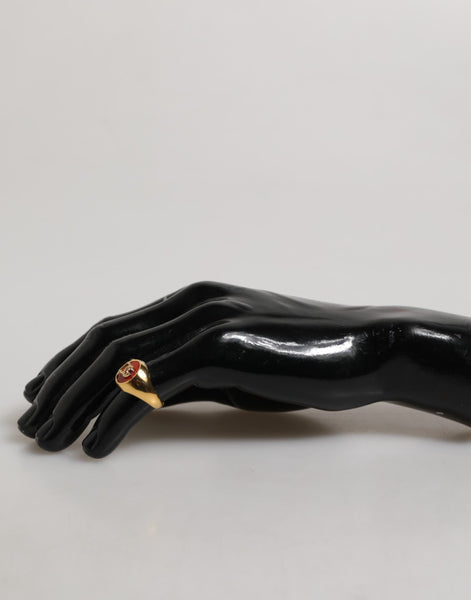 Dolce & Gabbana Gold Tone Real Brass Round Red DG Logo Men Ring Dolce & Gabbana