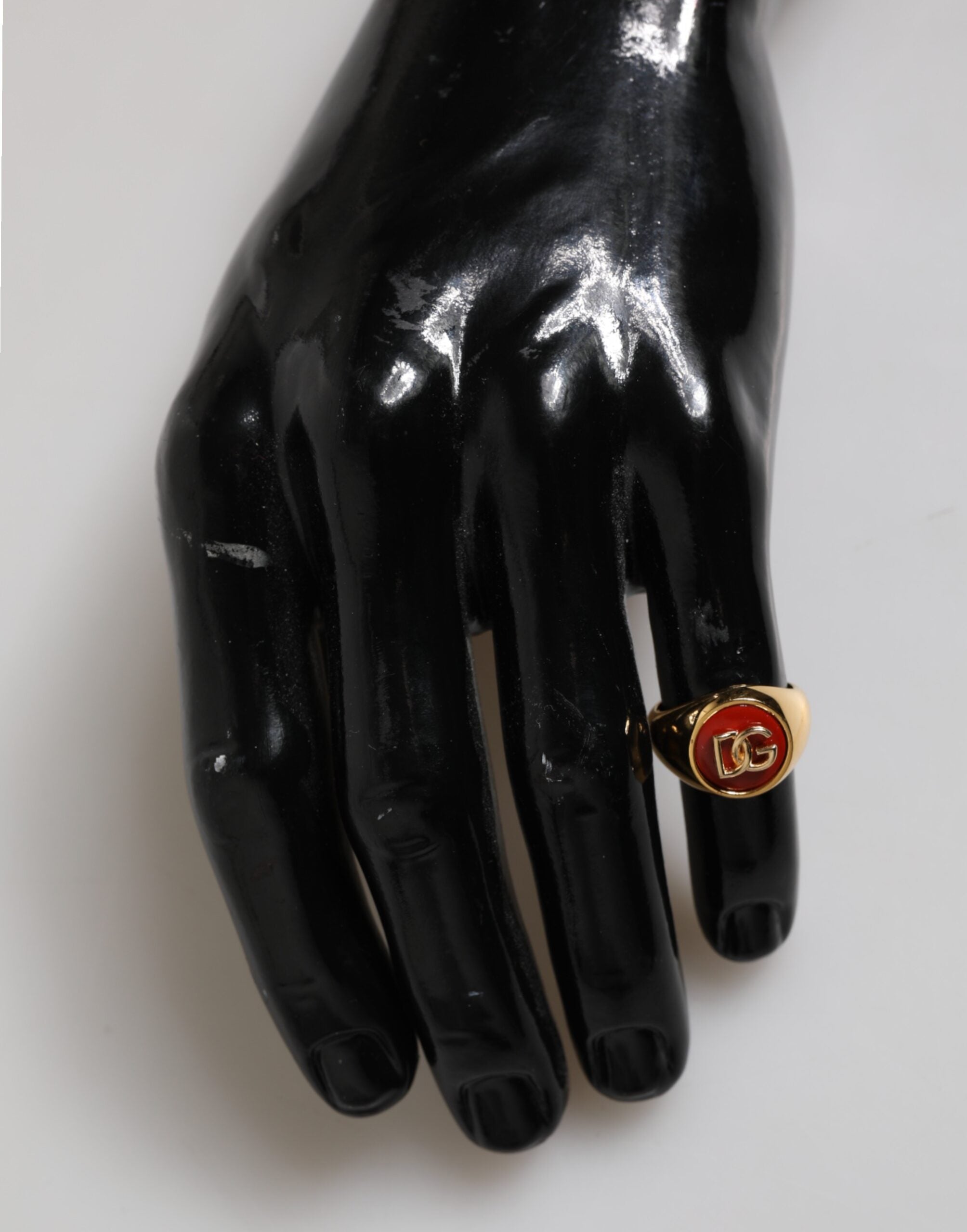 Dolce & Gabbana Gold Tone Real Brass Round Red DG Logo Men Ring Dolce & Gabbana