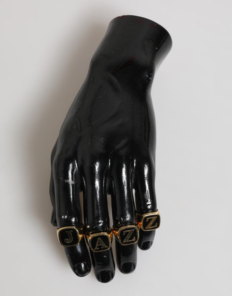 Dolce & Gabbana Gold Tone Brass JAZZ Letter Set 4 Pieces Adjustable Ring Dolce & Gabbana