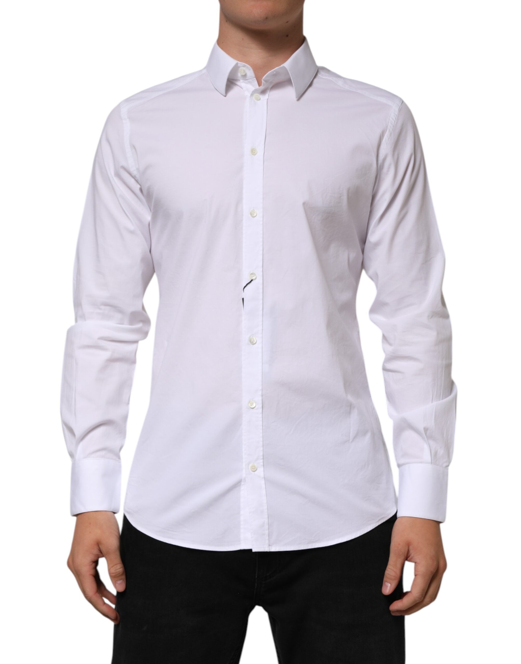 Dolce & Gabbana White Cotton GOLD Long Sleeves Formal Men Shirt Dolce & Gabbana