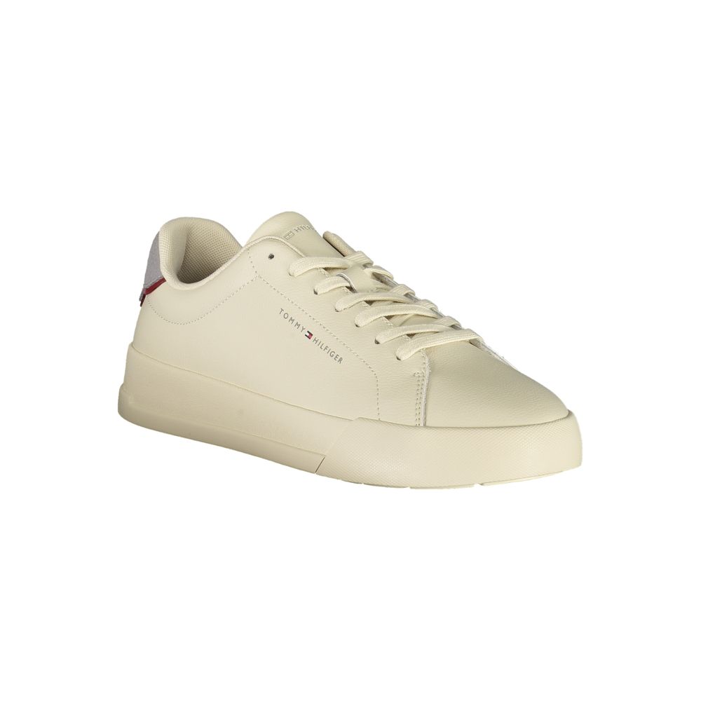 Tommy Hilfiger Beige Leather Men Sneaker Tommy Hilfiger