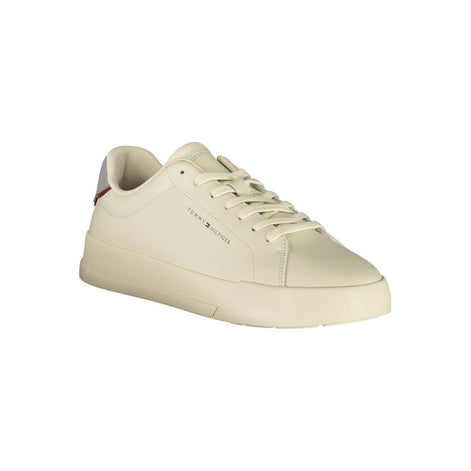 Tommy Hilfiger Beige Leather Men Sneaker Tommy Hilfiger