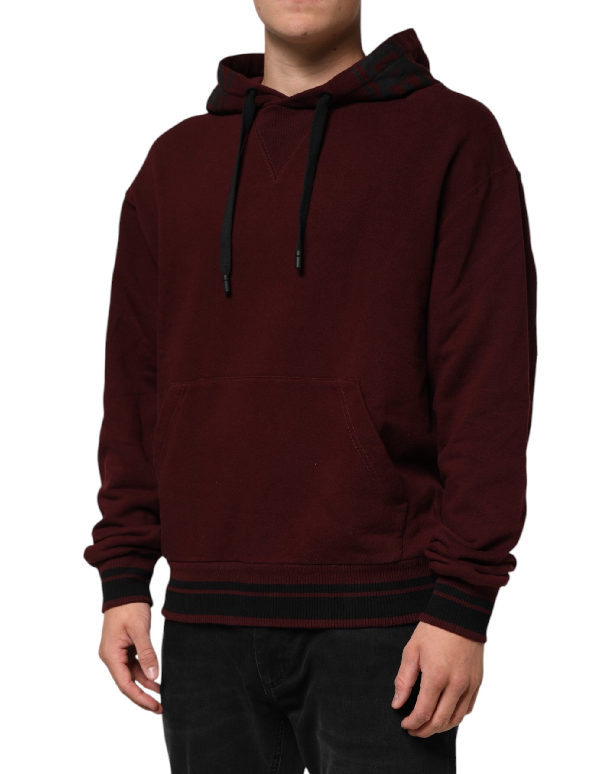 Dolce & Gabbana Burgundy Cotton Plaid Lined Men Hoodie Sweater Dolce & Gabbana