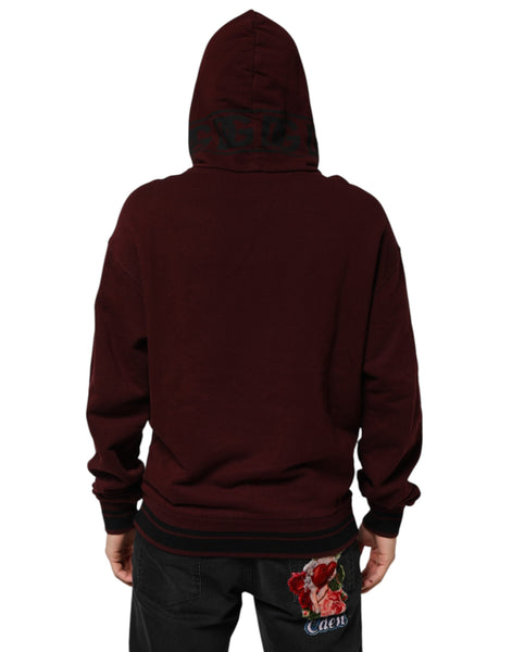 Dolce & Gabbana Burgundy Cotton Plaid Lined Men Hoodie Sweater Dolce & Gabbana