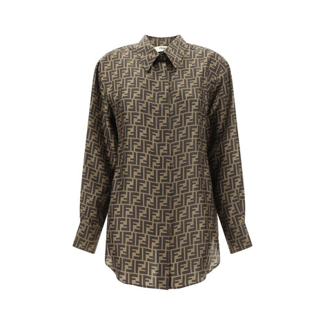 Fendi Brown Silk Pattern Shirt Fendi