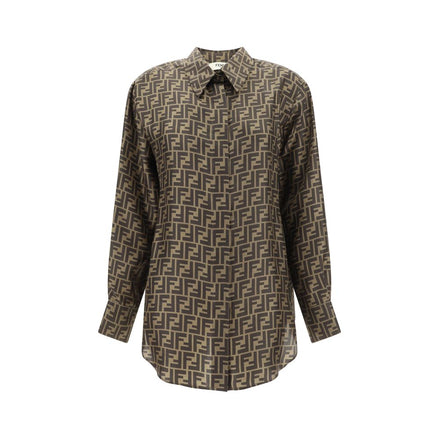 Fendi Brown Silk Pattern Shirt Fendi