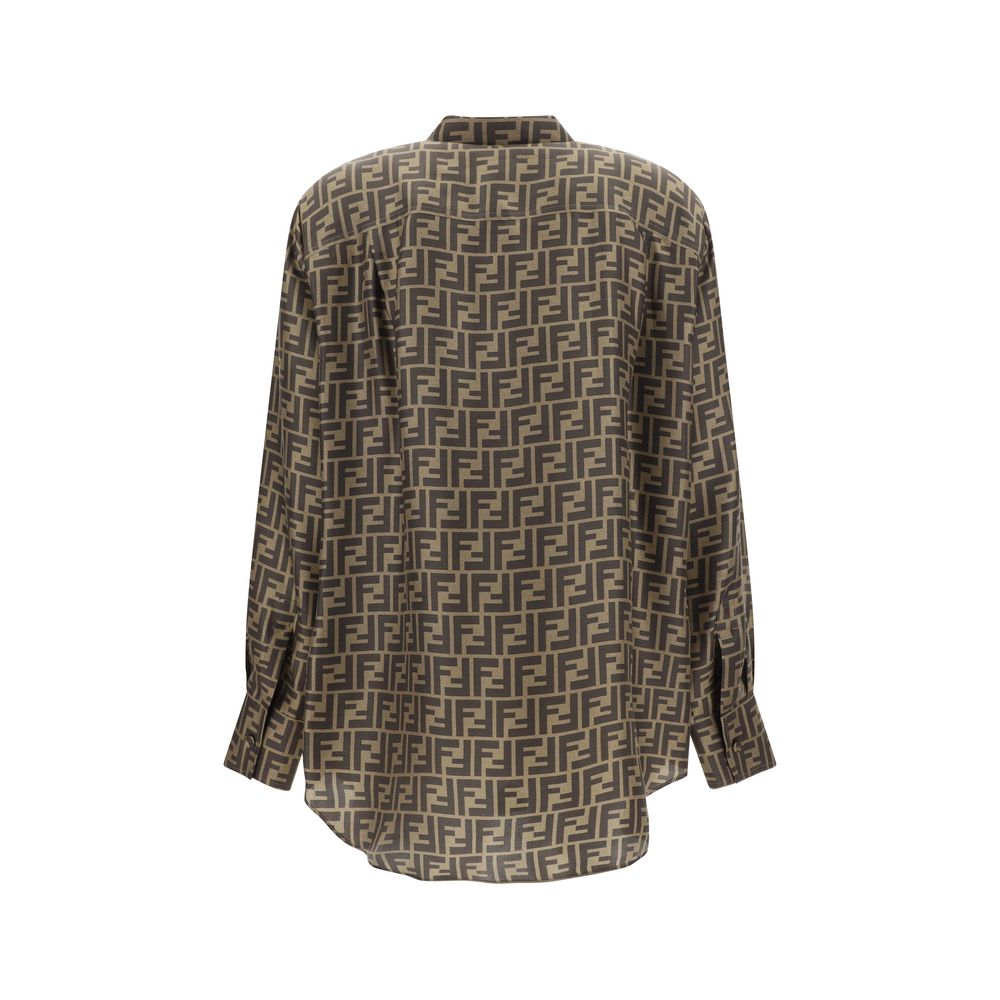 Fendi Brown Silk Pattern Shirt Fendi