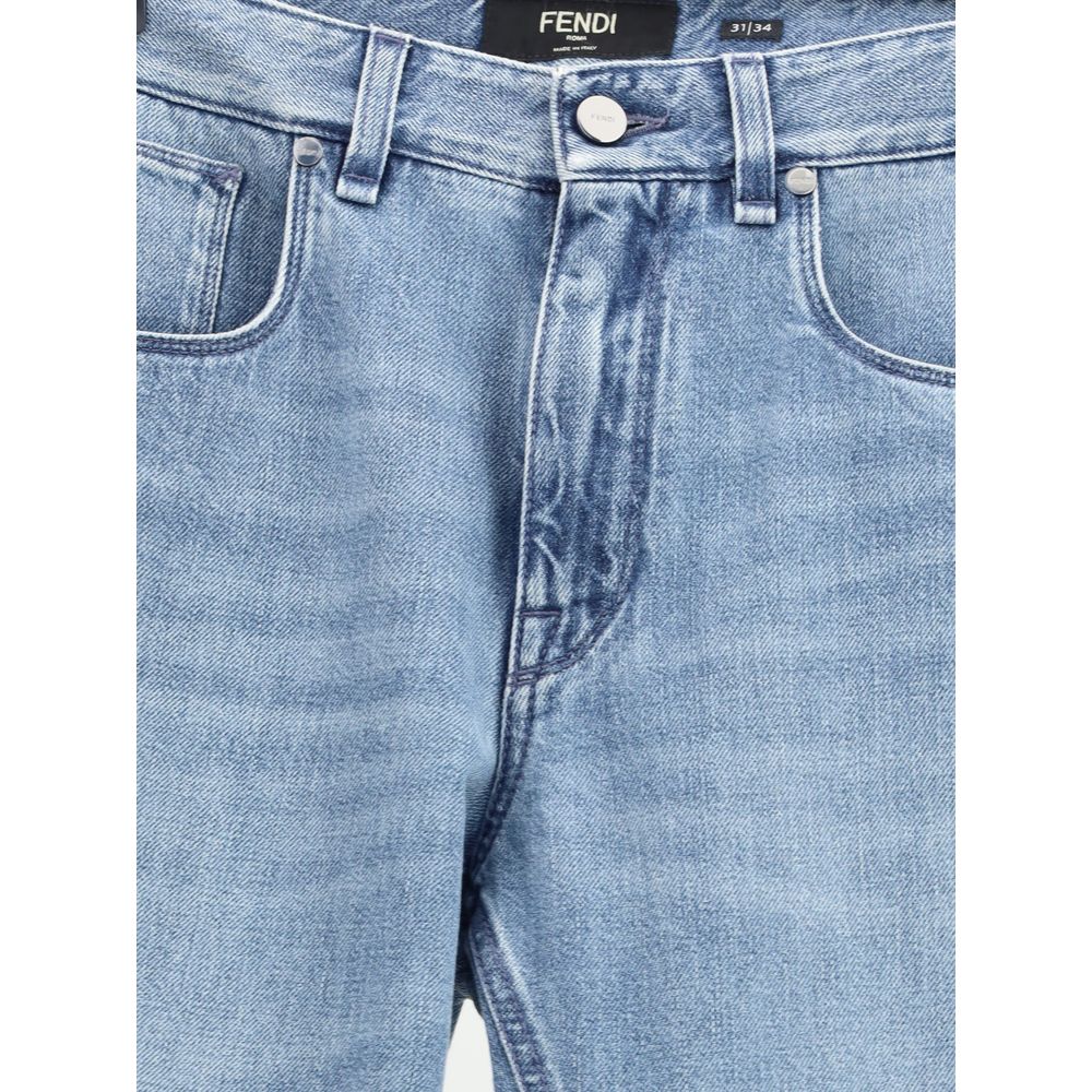 Fendi Light Blue Cotton Straight-Leg Jeans Fendi