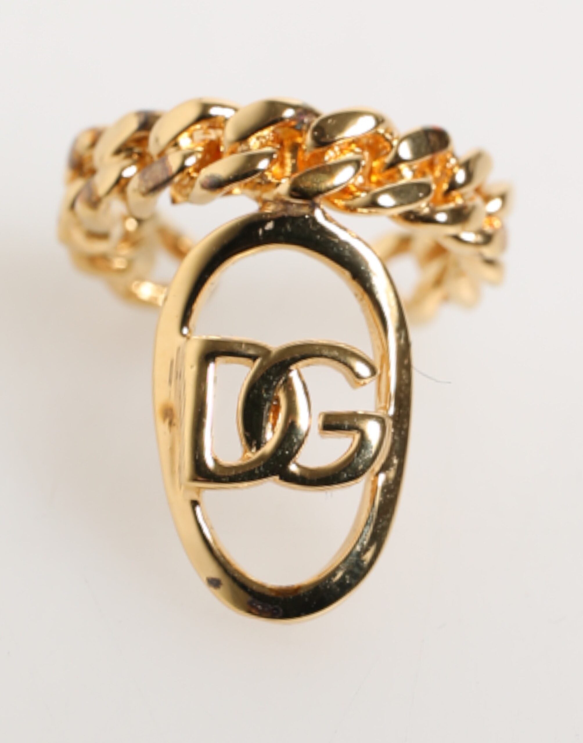 Dolce & Gabbana Gold Tone Brass Oval DG Logo Chain Adjustable Ring Dolce & Gabbana