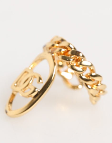 Dolce & Gabbana Gold Tone Brass Oval DG Logo Chain Adjustable Ring Dolce & Gabbana