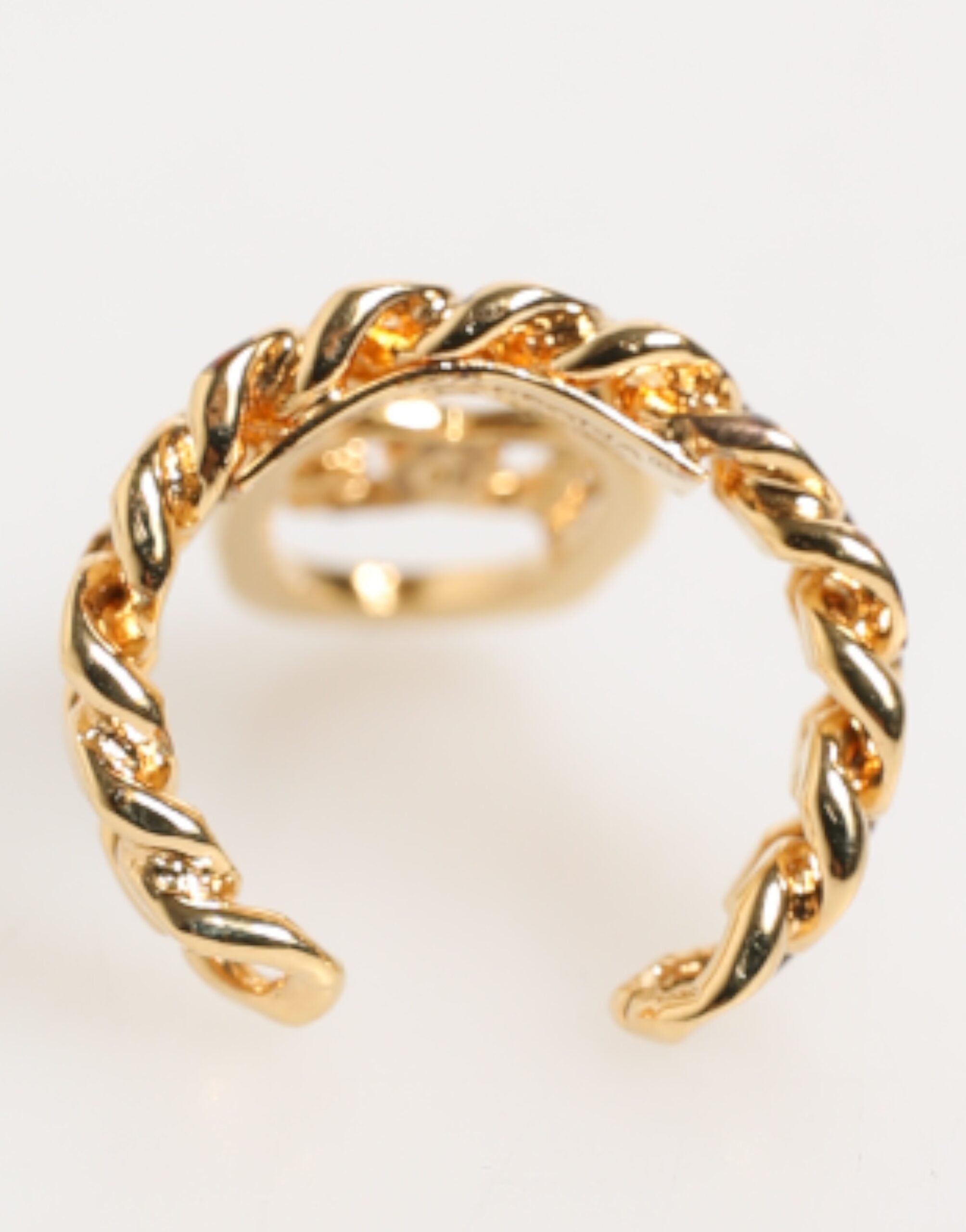 Dolce & Gabbana Gold Tone Brass Oval DG Logo Chain Adjustable Ring Dolce & Gabbana