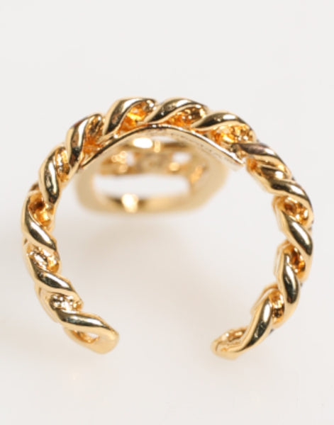 Dolce & Gabbana Gold Tone Brass Oval DG Logo Chain Adjustable Ring Dolce & Gabbana